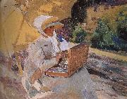 Joaquin Sorolla Maria Pardo sketching in oil